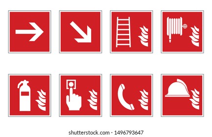 Red and white fire  emergency signs