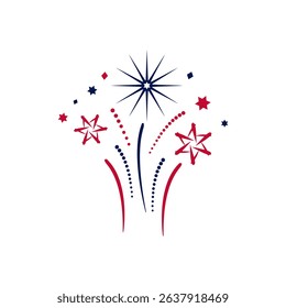 Red and White Fireworks Display, Patriotic Firework Bursts for National Celebration