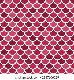 Red and white fish scales pattern. Seamless background. Trend color of the year 2023 Viva Magenta. Design texture elements for banners, covers, posters, backdrops, walls. Vector illustration.