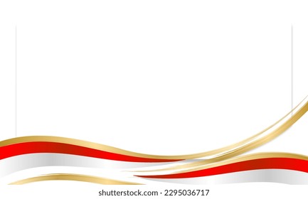 Red and white flag background with gold accent waves and white space