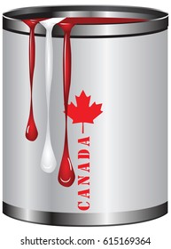 Red and white flag of Canada. The container with paint to Canada flag.