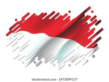 Red and white flag with a collection of abstract Indonesian shooting stars on a white background