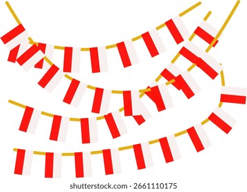 Red and White Flag Decorations on String for Festive Celebrations in White background