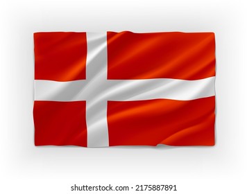 Red and white flag of Denmark. 3d vector object isolated on white background