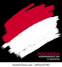 The red and white flag design with unique strokes symbolizes Indonesian independence