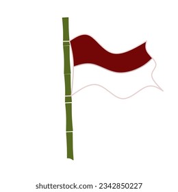 the red and white flag of the Indonesian state symbol with a bamboo pole