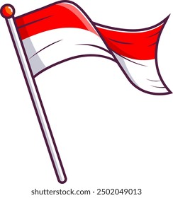 a red and white flag on a pole fluttering in the wind