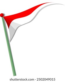 a red and white flag on a pole fluttering in the wind