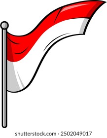 a red and white flag on a pole fluttering in the wind