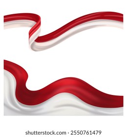Red and white flag ribbon elements designed for Indonesia Independence Day celebrations. Republic of Indonesia.