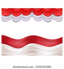 Red and white flag ribbon elements designed for Indonesia Independence Day celebrations. Republic of Indonesia.