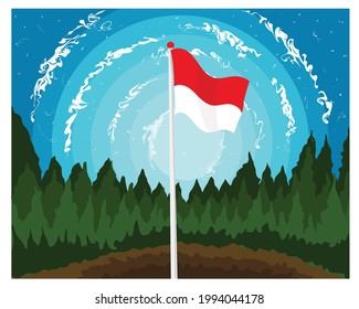the Red and White Flag rise into the sky