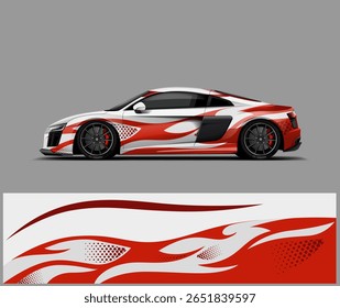 Red and White Flame Car Wrap Bold Motorsport Vinyl Graphics