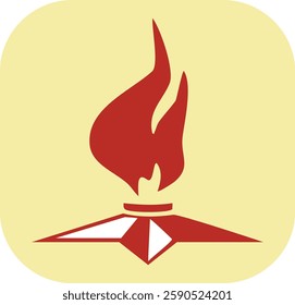 A red and white flame with a yellow background. The image is a symbol of fire