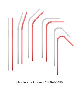 Red and white flexible cocktail straw. Vector illustration isolated on white background