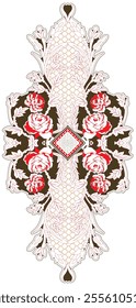 a red and white floral design on a white background