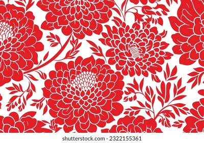 red and white floral flower print fabric, in the style of simplistic vector art, ai weiwei, flickr, intricate woodcut designs, white background, paper cut-outs