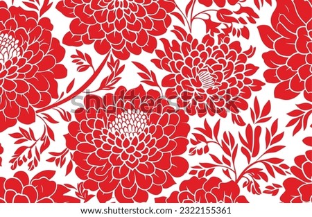 red and white floral flower print fabric, in the style of simplistic vector art, ai weiwei, flickr, intricate woodcut designs, white background, paper cut-outs