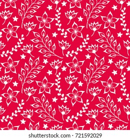 red and white floral garden Christmas seamless pattern. Good print for wrapping paper, backgrounds, cards, invitations and textile 