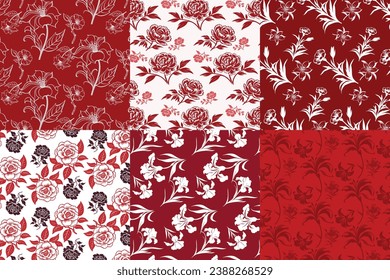 Red and White Floral Pattern Collage with Roses