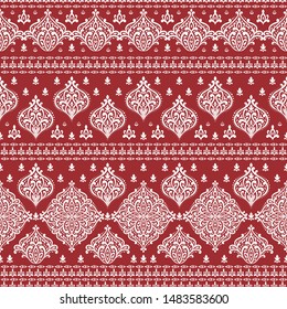 Red and white floral seamless pattern. Vintage vector background template, luxury flourish elements. Great for fabric, invitation, wallpaper, decoration, packaging or any desired idea.