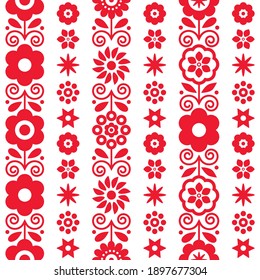 Red and white floral vector seamless textile or fabric print pattern. Inspired by folk art from Nowy Sacz, Poland 

Traditional cute spring decoration with flowers and leaves, Polish embroidery 
 