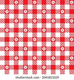 Red and white flower gingham. Pretty seamless vector for fashion, home decor and stationary.