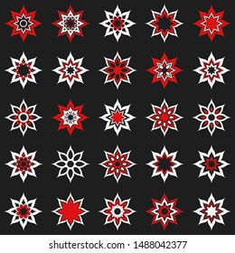 Red and white flower on a black background. Abstract floral decoration for design.