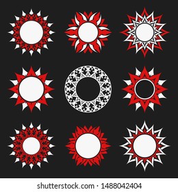 Red and white flower on a black background. Abstract floral decoration for design.