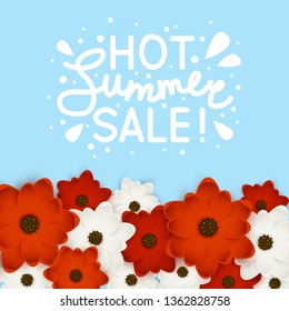 Red and white flowers border with summer sale message