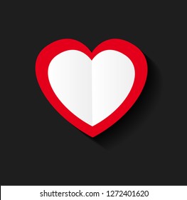 Red and white fold effect heart with a drop shadow. Valentine’s day greeting card decoration element. Vector illustration.