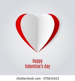 Red and white folded paper hearts. Valentine card on white
