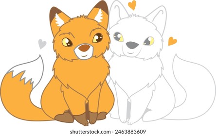 Zorro rojo y blanco enamorado