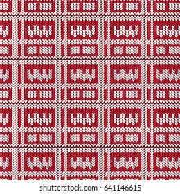 red and white frame with curve and square inside knitted pattern background vector illustration image