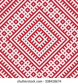 Red And White Geometric Folk Russian Seamless Pattern