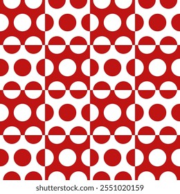 Padrão geométrico vermelho e branco, padrão de círculo, 
Padrão vermelho e branco abstrato, 
Design moderno em vermelho e branco, 
Padrão de ponto polka vermelho e branco