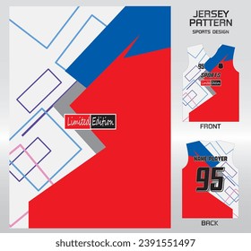 red and white geometric square pattern design, illustration, textile background for sports t-shirt, football jersey shirt mockup for football club. consistent front view