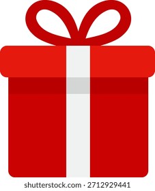 Red and white gift box with decorative ribbon. Represents Christmas presents, celebrations, and festive gifting.