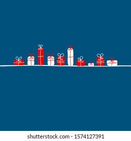 Red And White Gifts On A String Dark Blue Background