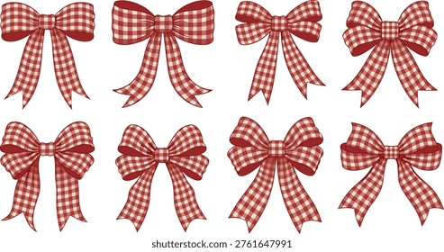 Red and white gingham bows collection ribbon gift present