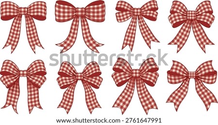 Red and white gingham bows collection ribbon gift present