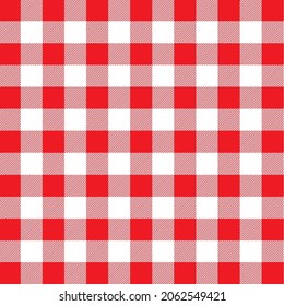 Red and white gingham pattern. Picnic tablecloth seamless checkered background.