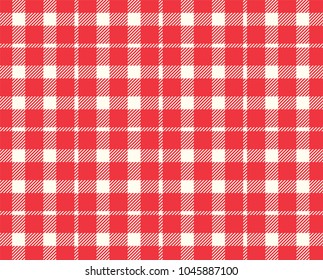 Red and white gingham  pattern. Texture from rhombus/squares for - plaid, tablecloths, clothes, shirts, dresses, paper and other textile products. Vector illustration.
