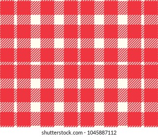Red and white gingham  pattern. Texture from rhombus/squares for - plaid, tablecloths, clothes, shirts, dresses, paper and other textile products. Vector illustration.
