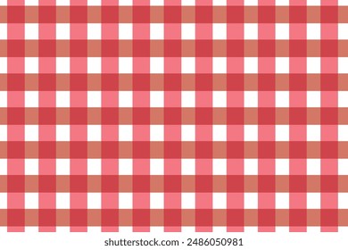 Patrón sin costuras de guingham rojo y blanco. Textura a cuadros para manta de picnic, mantel, cuadros, ropa. Superposición de estilo italiano, fondo geométrico de tela, diseño textil retro. Ilustración vectorial.