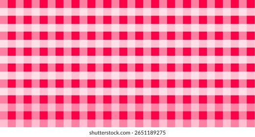 Red and white gingham seamless pattern. Checkered texture for picnic blanket, tablecloth, plaid, clothes. Italian style overlay, fabric geometric background, retro textile design. Vector illustration.