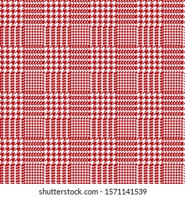 Red and white glen check pattern. Stylish hounds tooth checkered design.
