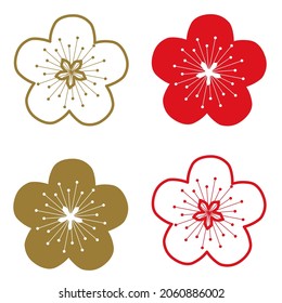 Red, white and golden plum blossom icon set