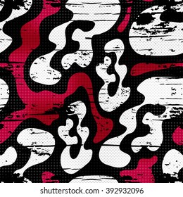 red and white graffiti seamless pattern on a black background