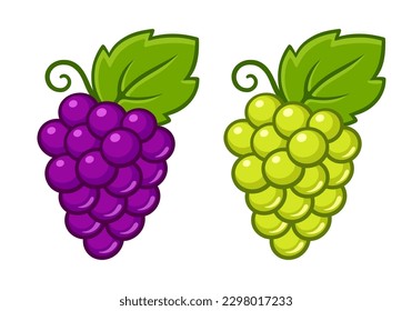 Red and white grape vine icon. Cartoon fruit or wine vector clip art illustration.